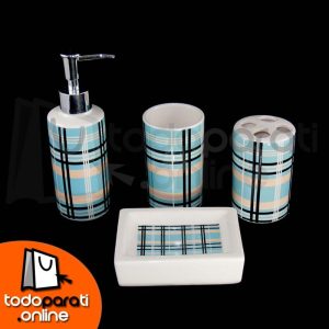 baño41 Set de Baño 4 piezas Cuadros Celeste