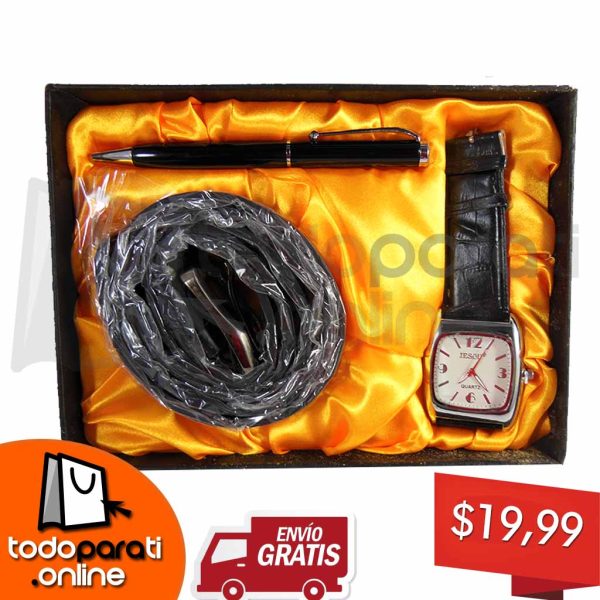 Kit 3 en 1 Reloj + Pluma + Correa o Llavero de Cuero
