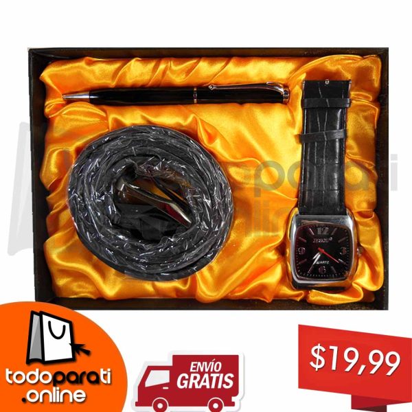 Kit 3 en 1 Reloj + Pluma + Correa o Llavero de Cuero