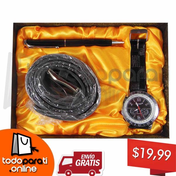 Kit 3 en 1 Reloj + Pluma + Correa o Llavero de Cuero