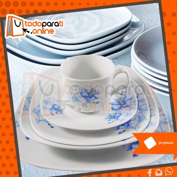 VAJILLA 8 web platos con flores azules