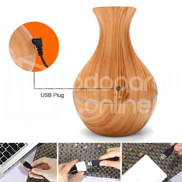 Aire Humidificador Aromaterapia Difusor Ultrasónico de Aceites E-min Humidificador Tipo Jarrón Madera