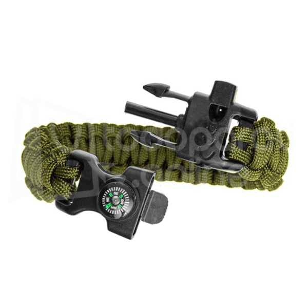 Pulsera táctica 505 de supervivencia con Paracord, Brújula, Cuchilla, Silbato y Pedernal iniciador de fuego Pulsera Táctica 505 Paracord